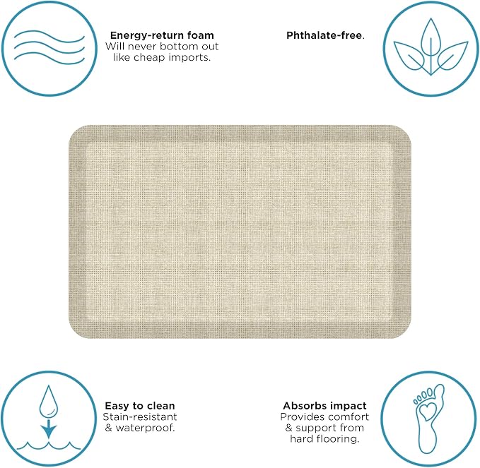 NewLife by GelPro Ergo-Foam Cushioned Anti-Fatigue Standing Kitchen Floor Mat, Padded Stain-Resistant, Waterproof, Non-Slip Comfort Padded Desk/Office Mat - 20" x 32", Tweed Antique White