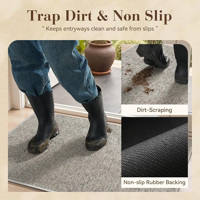 MontVoo Door Mat Indoor Entrance Doormat, Absorbent Durable Rubber Non Slip Front Door Mat for Inside Entry Entryway Dirt Trapper Welcome Mat, Beige 32''x48''
