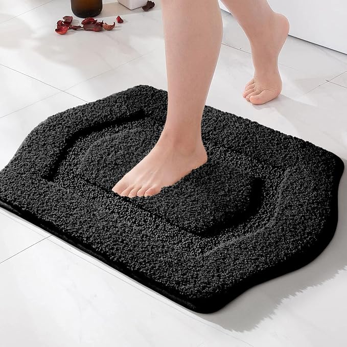 Bathroom Rug Mat, Extra Soft Absorbent Washable Bath Rug, Non Slip Bath Mats for Bathroom, Tub and Shower, Black, 18×24