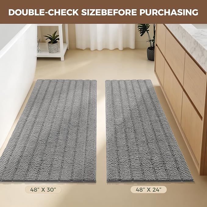 Bcoimo Large Bathroom Rug, Chenille Bath Mat with High Low Pile Design, Soft Absorbent Non Slip Bath Rug, Machine Washable Quick Dry Mat for Shower, Tub, Sink and Vanity