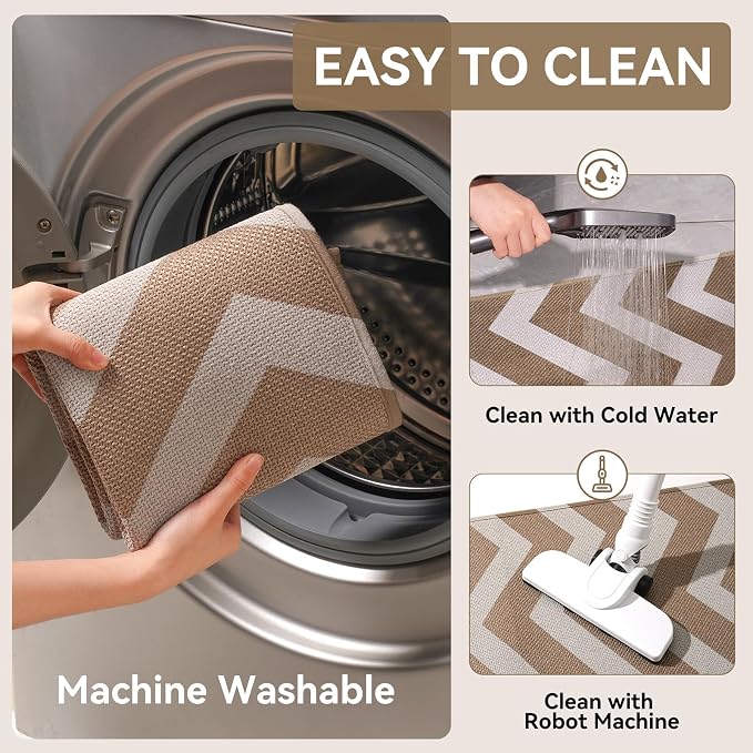 YDKGL Kitchen Runner Rugs Non Slip Washable, Super Absorbent Long Kitchen Mats for Floor, Linen-Look Woven Sink Mat Standing Floor Mat, Easy Clean, Brown 17"x59"
