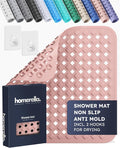 homerella® Shower Mat Non Slip Anti Mold, Non Slip Shower Mats for Inside Shower Stall Anti Slip Mat, Square Shower Floor Mat 21 x 21 in with Suction Cups & Hooks for Quick Drying, Machine Washable