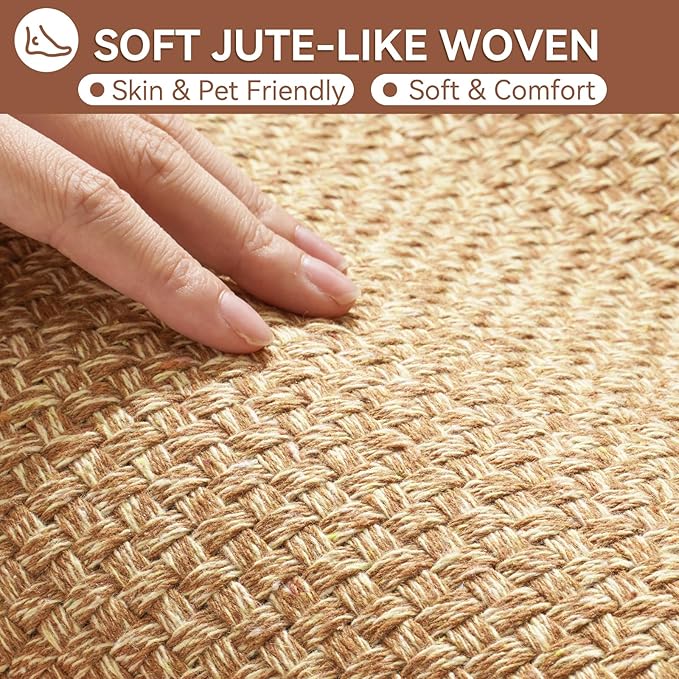 YDKGL Non Slip Bath Mat Bathroom Rugs, Soft Jute-Like Ultra Thin Bath Mats, Rubber Backing Super Absorbent Quick Dry Bath Rug Shower Mat Fit Under Door Bathroom Floor, Machine Washable, Brown 16"x24"