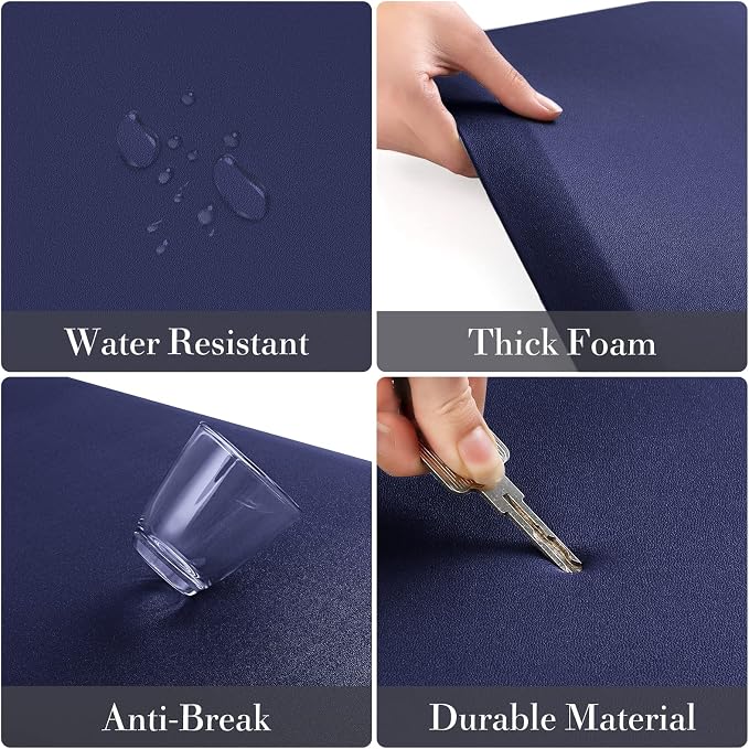 HappyTrends 2 PCS Kitchen Mat Cushioned Anti-Fatigue Floor Mat, Heavy Duty Ergonomic Comfort Foam Standing Mat, Waterproof Non-Slip Kitchen Rugs for Home, Office(20"x30"+20"x60",Navy)