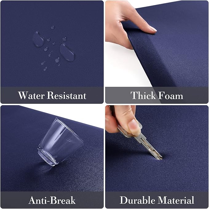 HappyTrends 2 PCS Kitchen Mat Cushioned Anti-Fatigue Floor Mat, Heavy Duty Ergonomic Comfort Foam Standing Mat, Waterproof Non-Slip Kitchen Rugs for Home, Office, Laundry,Navy