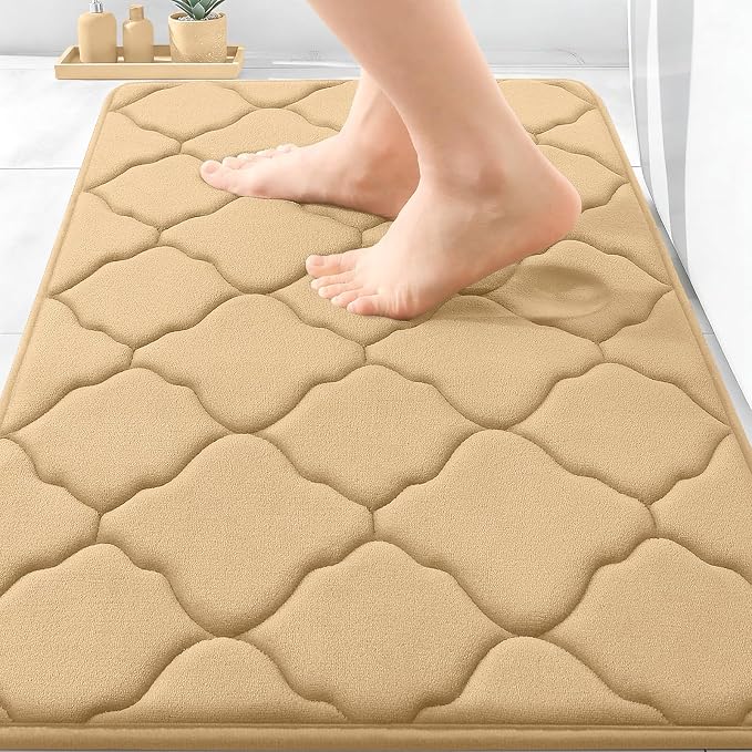 OLANLY Memory Foam Bath Mat Rug 30x20, Ultra Soft and Absorbent Bathroom Rugs, Non-Slip, Comfortable, Machine Washable Bath Carpet for Bathroom Floor, Tub, Shower and Home Decor Accessories, Beige