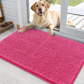 OLANLY Dog Door Mat for Muddy Paws 35x24, Absorbs Moisture and Dirt, Absorbent Non-Slip Washable Doormat, Quick Dry Chenille Mud Mat for Dogs, Entry Indoor Entryway Carpet for Inside Floor, Hot Pink