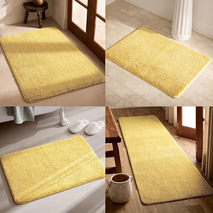 TYUU Yellow Bathroom Rugs, Ultra Soft Bath Rugs Non Slip Washable, Super Absorbent Quick Dry Bath Mat with Rubber Backing for Bathroom Floor, Shower, or Sink, Yellow 20" x 30"