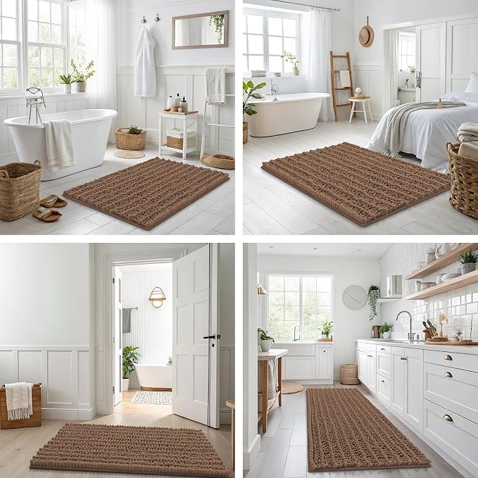 Smiry Bathroom Rugs Mat 36x24, Extra Soft Absorbent Chenille Bath Rugs, Non Slip Rubber Backing Machine Washable Quick Dry Bath Mats for Bathroom Floor, Tub, Shower, Home Decor Accessories, Mocha