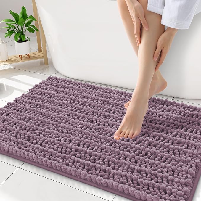 Smiry Bathroom Rugs Mat 34x21, Extra Soft Absorbent Chenille Bath Rugs, Non Slip Rubber Backing Machine Washable Quick Dry Bath Mats for Bathroom Floor, Tub, Shower, Home Decor Accessories, Deep Plum