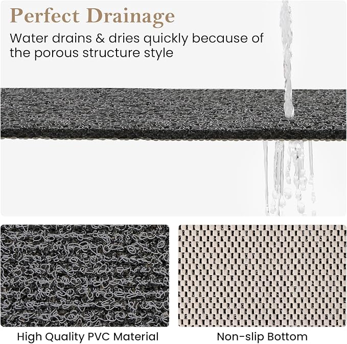 Shower Mat Bathtub Mat Non-Slip,36x16 inch, Soft Tub Mat with Drain,PVC Loofah Bath Mat (Phthalate Free) for Tub and Bathroom,Quick Drying,Black
