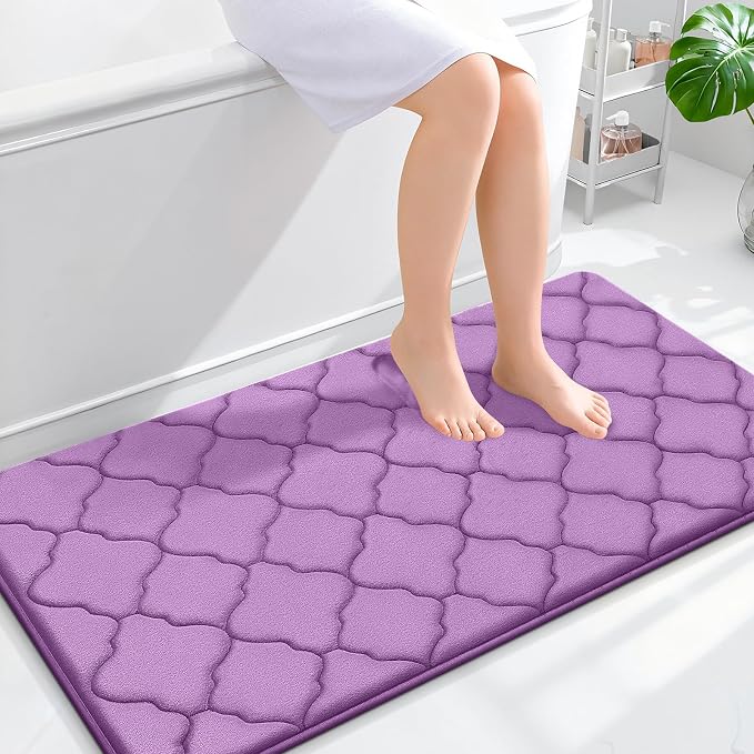 OLANLY Memory Foam Bath Mat Rug 44x24, Ultra Soft and Absorbent Bathroom Rugs, Non-Slip, Comfortable, Machine Washable Bath Carpet for Bathroom Floor, Tub, Shower and Home Decor Accessories, Lavender