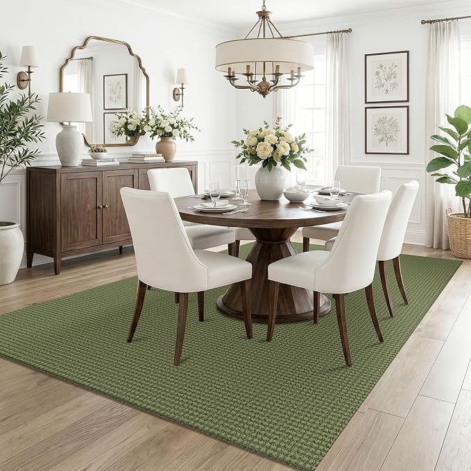 KOZYFLY Washable 5x7 Living Room Rug, Non Slip Woven Area Rugs, Braided Floor Carpet for Entryway, Kitchen, Bedroom, Dining Room, Office, Cotton Rug Indoor Decor, Olive Green/Earthy Green