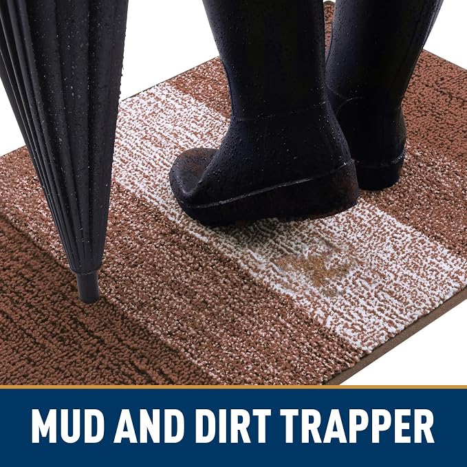 Smiry Dog Door Mat for Muddy Paws, Absorbs Moisture and Dirt, Low-Profile Entryway Mat with Non-Slip Backing, Entry Indoor Outdoor Doormat for Inside Floor (71x47 Inches, Brown, Striped)