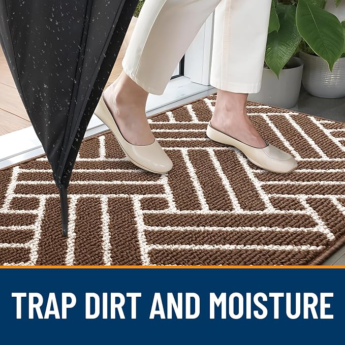 OLANLY Indoor Door Mat, 48x32 Inch, Dirt Resistant and Absorbent, Non-Slip Rubber Backing Floor Mats, Easy Clean Low-Profile Doormat for Entryway, Front Door, and Inside Entrance, Coffee