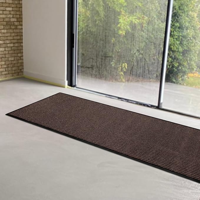MaxMat® Large Waterproof Doormat - Heavy Duty, Commercial, Low-Profile, Easy to Clean, Rubber Floor Mat (2 x 6 Feet, Brown, MXM-RIB0026BR)