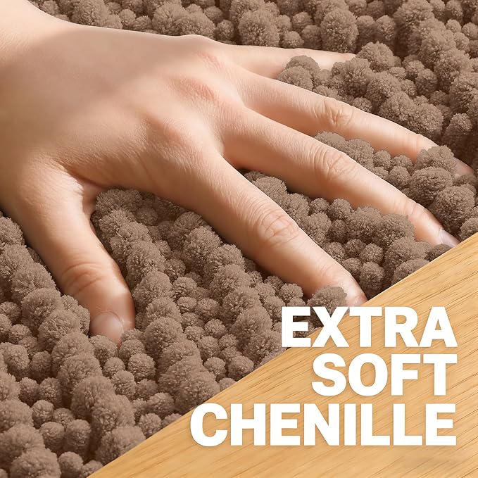 OLANLY Long Bathroom Rugs Runner 47x24, Thick Soft and Absorbent Chenille Bath Mat, Non-Slip, Machine Washable Quick Dry Bath Rugs for Tub Shower Floor, Home Decor Accessories, Mocha