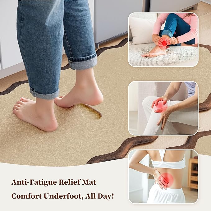 Arenarug Scalloped Kitchen Mats Rugs Sets of 2 Cushioned Anti Fatigue Floor Mat Waterproof Kitchen Rugs Non Slip Foam Comfort Standing Mat for Sink Laundry, Terracota