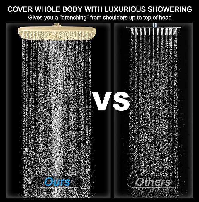 BOZYBO Rain Shower Head with Handheld: High Pressure Shower Heads with Handheld Spray Combo, 12" Rainfall Shower Head and 9 Sprays Hand Showerheads with Magnetic Docking and Power Jets, Desert Gold