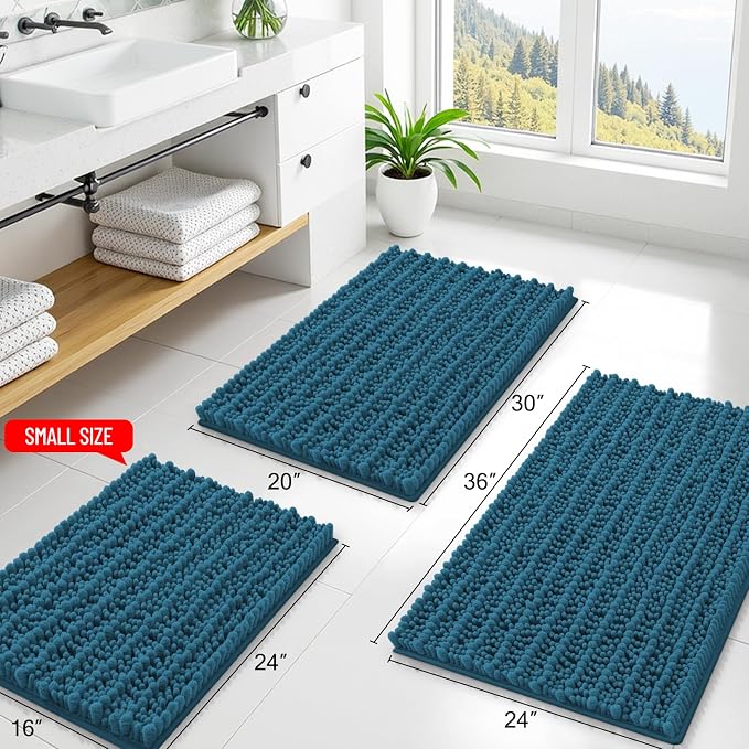 Smiry Bathroom Rugs Mat 34x21, Extra Soft Absorbent Chenille Bath Rugs, Non Slip Rubber Backing Machine Washable Quick Dry Bath Mats for Bathroom Floor, Tub, Shower, Home Accessories, Peacock Blue