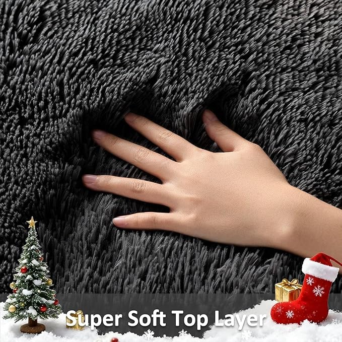 Ophanie Runner Rug for Hallway, 3x6 Washable Non-Slip Fluffy Soft Bedside Rugs, Bedroom Living Room Shaggy Carpet for Kids Girls Boys Dorm Nursery Home Decor Aesthetic, Black