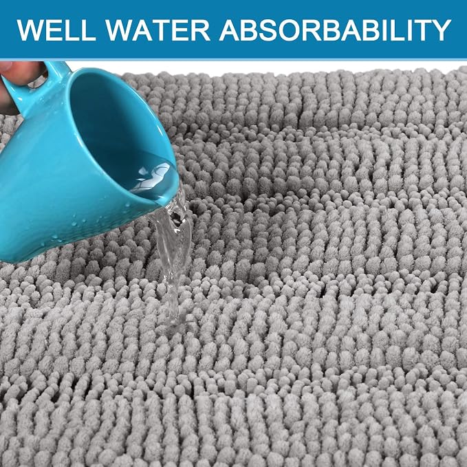 H.VERSAILTEX Bath Mats for Bathroom Non Slip Extra Thick Chenille Striped Bath Rug 24" x 36" Absorbent Non Skid Fluffy Soft Shaggy Rugs Washable Dry Fast Plush Mats for Indoor, Bath Room, Tub - Dove