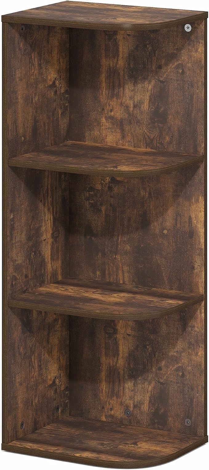 Furinno PASIR Book Shelf, 3-Tier Corner Bookshelf with Open Shelf, Standing Bookcase, 9.3 x 12 x 31.5, for Organization and Storage, for Living Room, Bedroom, Home Office, Amber Pine