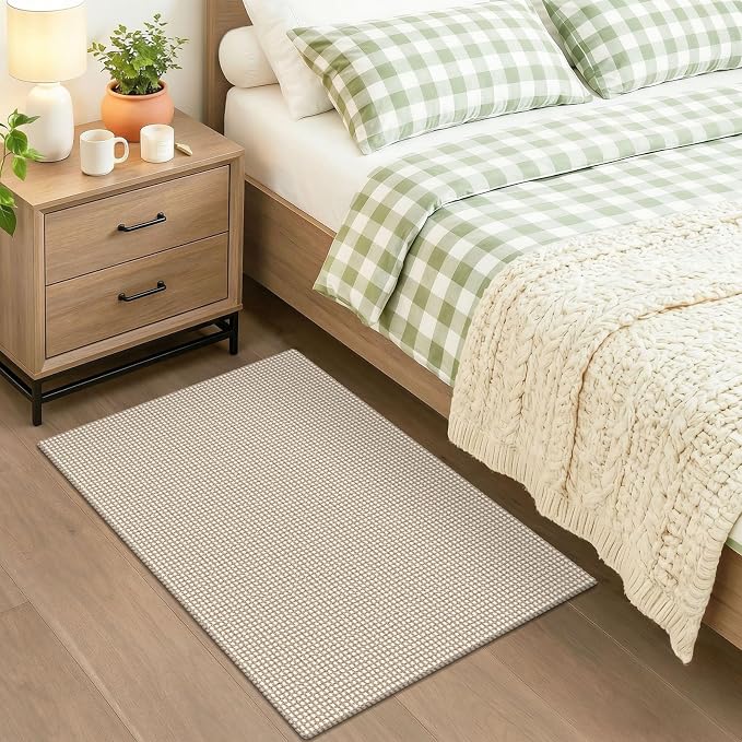 KOZYFLY Indoor Door Mat 2x3 ft Small Area Rugs Washable Front Door Mat Non Slip Rubber Backed Entryway Rug Cotton Entrance Doormat for Front Porch Bathroom Kitchen Bedroom, Ivory/Camel/Brown