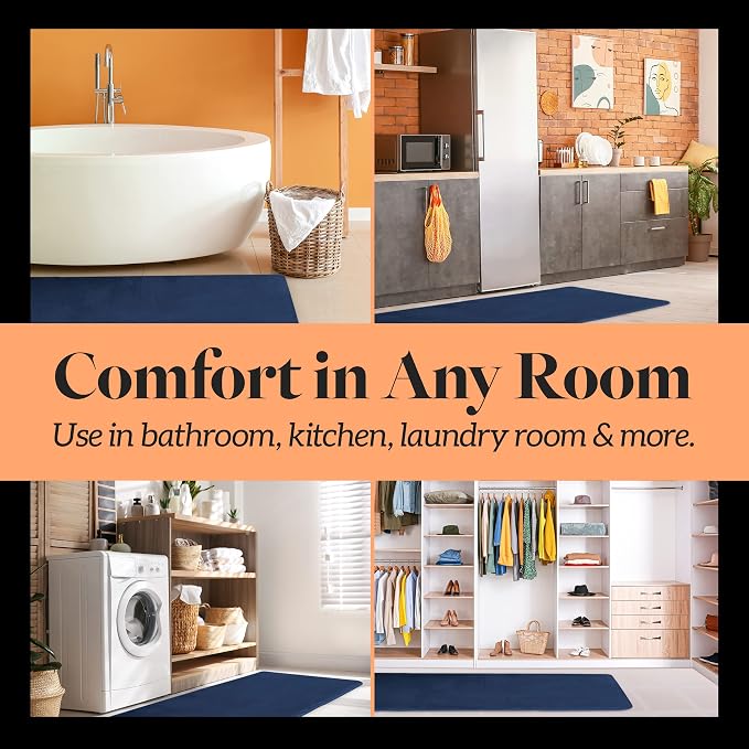 Memory Foam Bath Mat Non Slip Absorbent Super Cozy Velvet Bathroom Rug Carpet (17 inches X 24 inches, Navy)