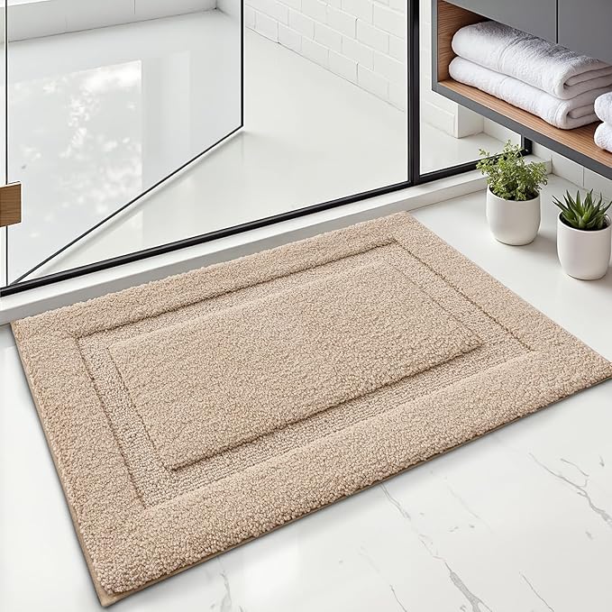 LUMI Ultra Soft Bathroom Rugs Non Slip with Rubber Backing, Absorbent Washable Bath Mat Quick Dry, Upgraded Premium Microfiber Plush Carpet for Bathtub and Shower Floor, Beige, 20x32