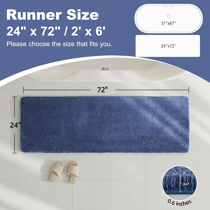 TYUU Bathroom Runner Rug, Ultra Soft Long Bath Mat Super Absorbent Quick Dry Bathroom Runner Rugs 24 x 72 Non Slip Washable, Denim Blue 24" x 72"