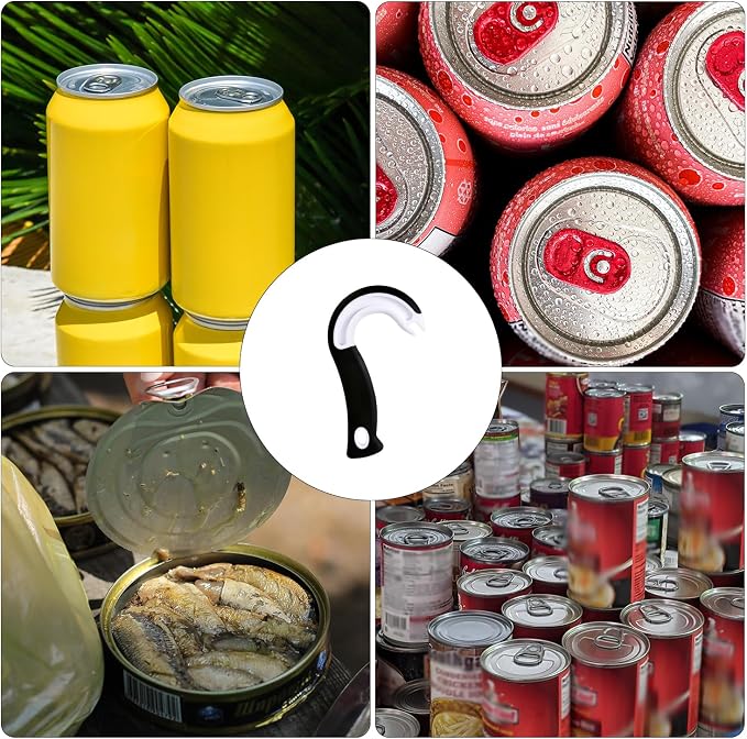 Easy Open Ring Pull Can Opener, J Hook Can Opener Pull Tab No-Slip Rubber Grip Jars Can Lid Lifter Manual Ring Top Soda Tin Bottle Opener Tool for Seniors, Children, Weak Hands