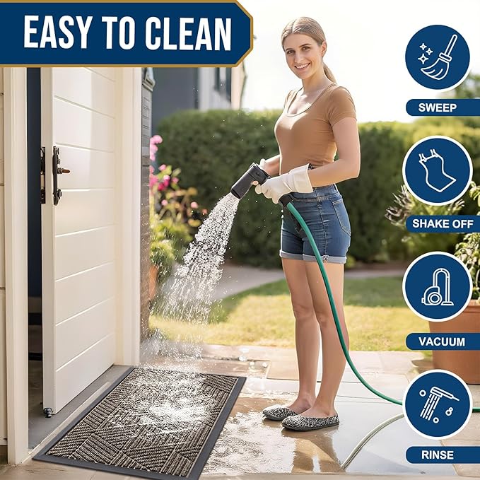 Smiry Front Door Mat Outside Entrance, Heavy Duty Sturdy Natural Rubber Doormat, Trap Dirt and Moisture, Easy Clean Low Profile Mats for Indoor Outdoor Entry, Irregular Triangle (29.5x17, Mixed Khaki)
