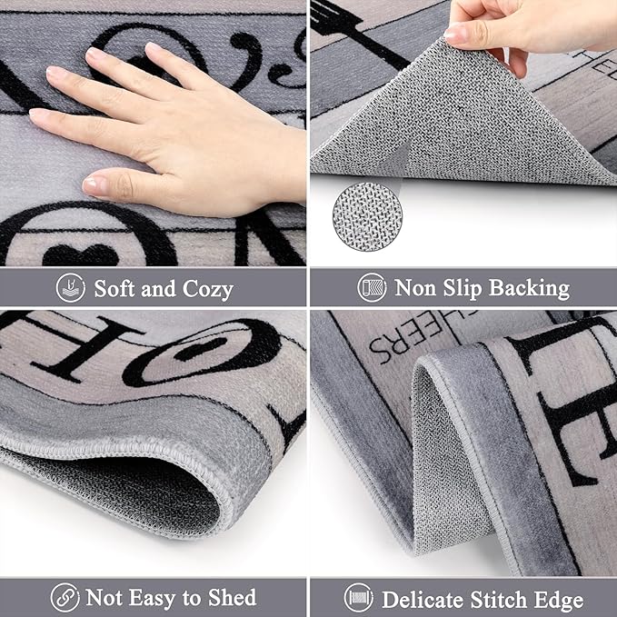 Vaukki Boho Kitchen Rug Sets 3 Pieces, Washable Kitchen Mats for Floor, Non Slip Soft Kitchen Area Rug Floor Mat for Kitchen, Laundry Room and Hallway (Grey and Beige, 20''x32''+20''x47''+20''x59'')