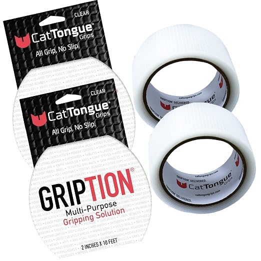 CATTONGUE GRIPS Non-Abrasive Grip Tape Roll - 2” Wide Heavy-Duty, Waterproof Anti-Slip Tape for Bathtubs, Stair Treads, Ramps & More - Indoor & Outdoor Non-Skid Solution (Clear, 2 Pack)