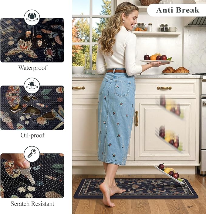 LEEVAN Anti Fatigue Mats for Kitchen Floor Non-Slip, Cushioned Kitchen Mats for Floor 2 Piece, Blue Purple Memory Foam Kitchen Mat Set, Waterproof Ergonomic Standing Mat for Bar, Office,Desk, Laundry