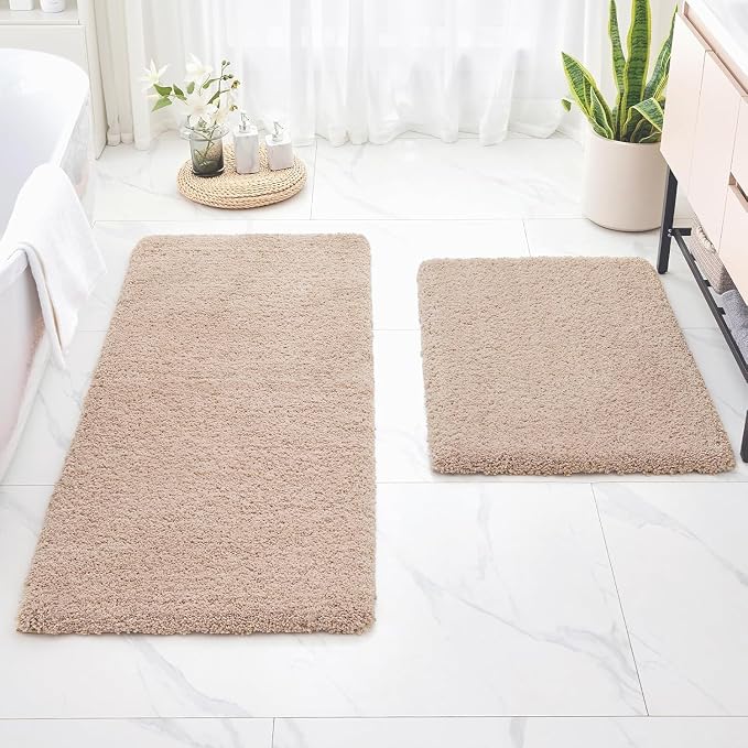 Disolla Beige Bathroom Rug 24x36 - Non-Slip Plush Thick Bath Mat, Highly Absorbent & Ultra Soft Fluffy Floor Mat, Machine Washable for Shower and Tub