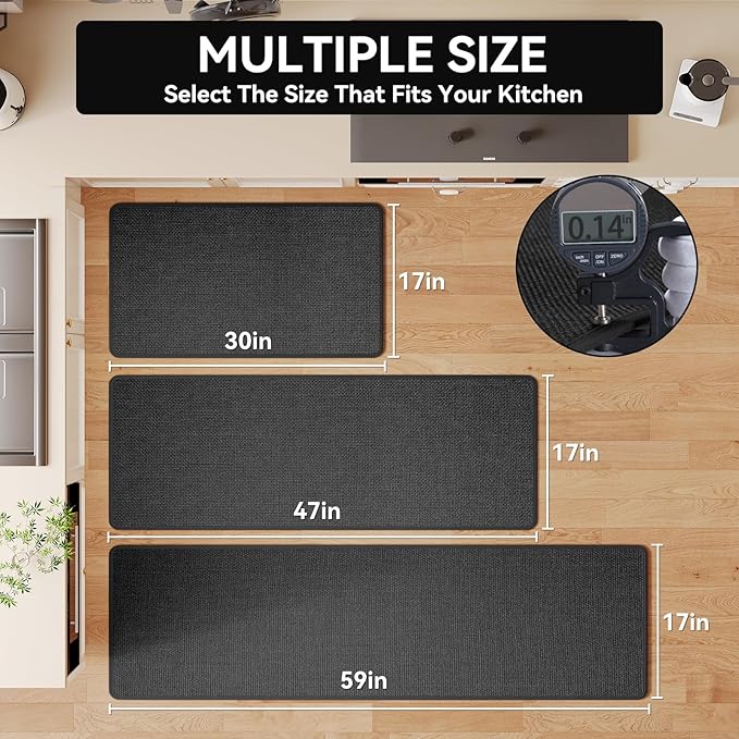 YDKGL Kitchen Mats for Floor, Super Absorbent Kitchen Rugs Non Slip Washable, Soft Imitation Linen Braided Kitchen Runner Rug, Standing Mat Kitchens Sink Mat, Easy to Clean, Black 17x59