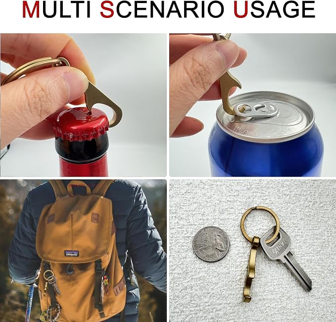 Titanium Bottle Opener, Small Keychain Beer Bottle Opener Can Opener with Stainless Steel Key Ring (Glod)