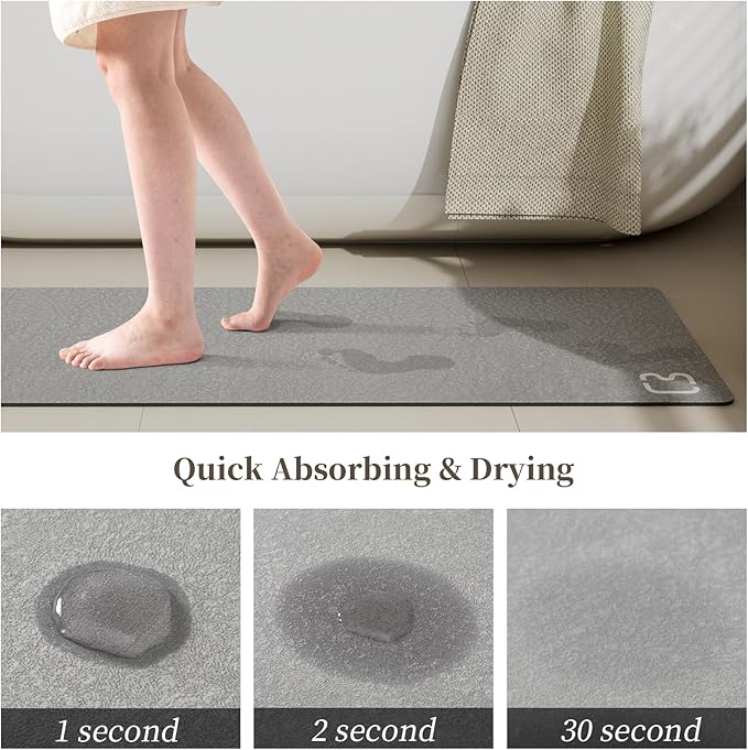 RUERYA Grey Bath Mat 17" x 59" Extra Long Bathroom Mat Large Fast Dry Super Absorbent Non-Slip Rubber Backed Shower Mat Bath Rugs Mats for Bathroom Floor, Tub, Shower, Sink, Gray