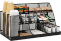 Mind Reader Cup and Condiment Station, Breakroom Countertop Organizer, 3-Tier Storage for Office Coffee Stations and Shared Spaces, Metal Mesh, Black