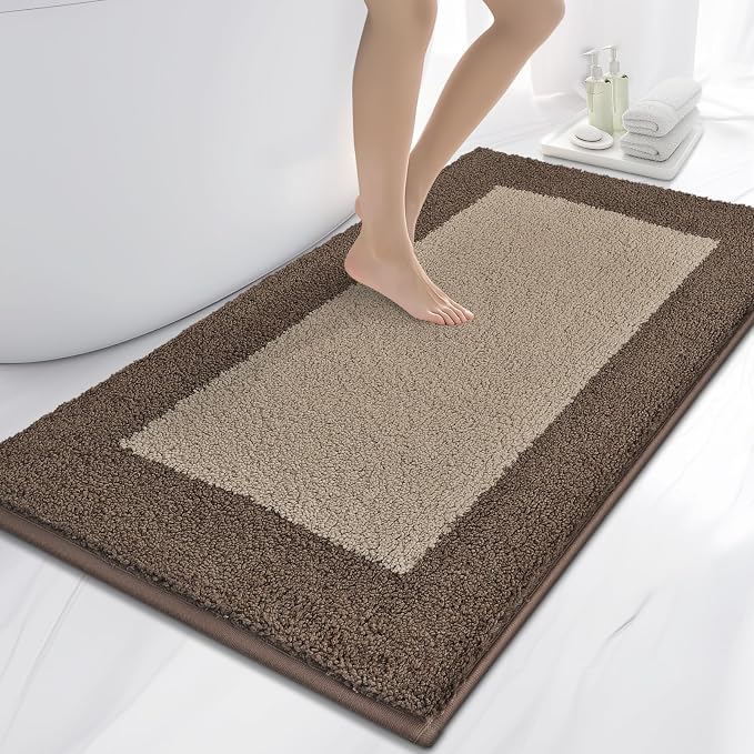 anllugs Bathroom Rugs 30" x 60", Non-Slip Extra Soft Absorbent Bath Rugs, Machine Washable Quick Dry Bath Mats for Bathroom Floor, Shower, Bathtub and Sink, Taupe & Dark Brown