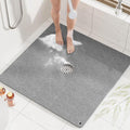 HITSLAM Shower Mat, 32x32 Inch Square Non Slip Bathtub Mat, Soft PVC Loofah Bath Mat for Tub with Hanging Holes, Quick Drying Shower Floor Mat, Without Suction Cups, Grey