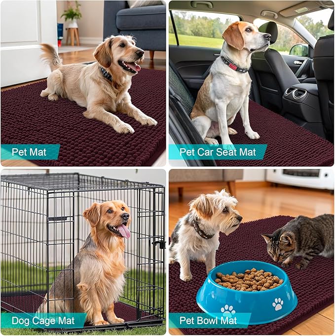OLANLY Dog Door Mat for Muddy Paws 47x20, Absorbs Moisture and Dirt, Absorbent Non-Slip Washable Doormat, Quick Dry Chenille Mud Mat for Dogs, Entry Indoor Entryway Carpet for Inside Floor, Russet