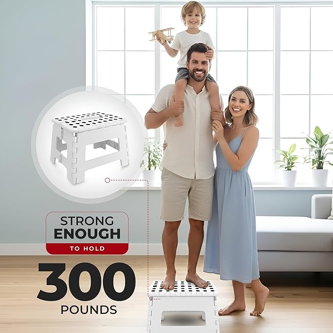 Utopia Home Folding Step Stool with Handle – 9 Inch Anti Slip Collapsible Stool – Holds Up to 300 lbs – Sturdy Plastic Step Stool Foldable for Kitchen, Bathroom and Home Use (1-Pack, White)