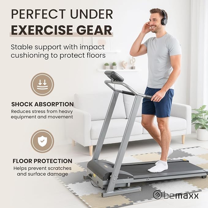 bemaxx Gym Mats Set - 18 pcs EVA Interlocking Foam Floor Tiles (12.6"x12.6"x0.4") 18sqft Protective Gym Flooring Sports Home Workout Exercise Mats Puzzle Garage Fitness Play-Room Pool Treadmill Bike