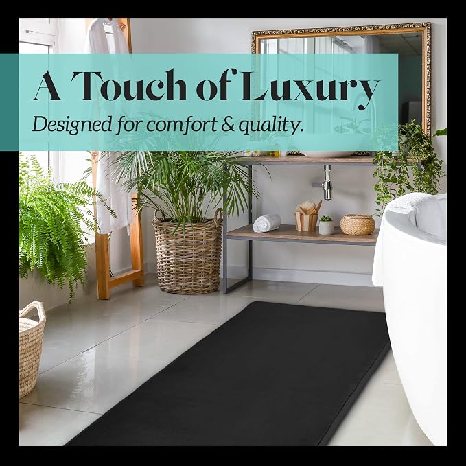 Memory Foam Bath Mat Non Slip Absorbent Super Cozy Velvet Bathroom Rug Carpet (22 inches X 36 inches, Black)