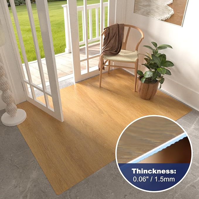 SALLOUS Area Mat for Living Room, 5' x 6'6" Plastic Floor Mat for Home, Waterproof Vinyl Area Rug for Dining Room, Kitchen, Bedroom, Non-Slip Hard Floor Protector for Home Office (Wood Grain)