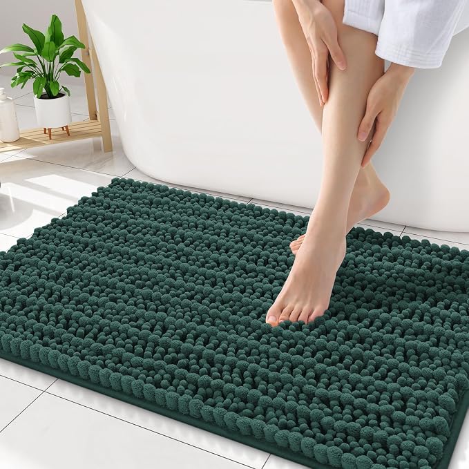 Smiry Bathroom Rugs Mat 34x21, Extra Soft Absorbent Chenille Bath Rugs, Non Slip Rubber Backing Machine Washable Quick Dry Bath Mats for Bathroom Floor, Tub, Shower, Home Decor Accessories, Green