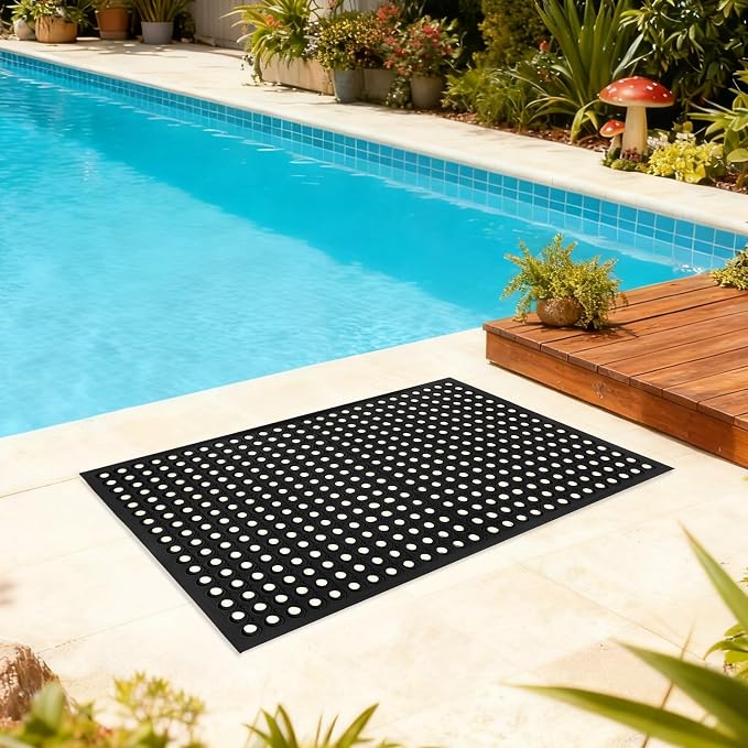 Nexboraque Large Rubber Mat Heavy Duty Drainage Mat 59" x 35" Anti-Fatigue Floor Mat for Kitchens Garage Garden Restaurants Workshops Indoor Outdoor